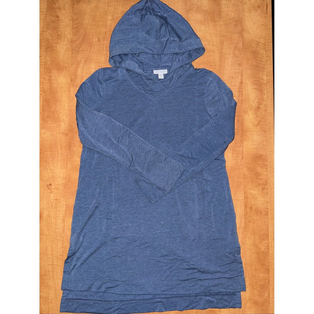 Pure Jill J. Jill Luxe Tencel Hoodie Tunic Blue Heathered XS Petite XS P Pockets